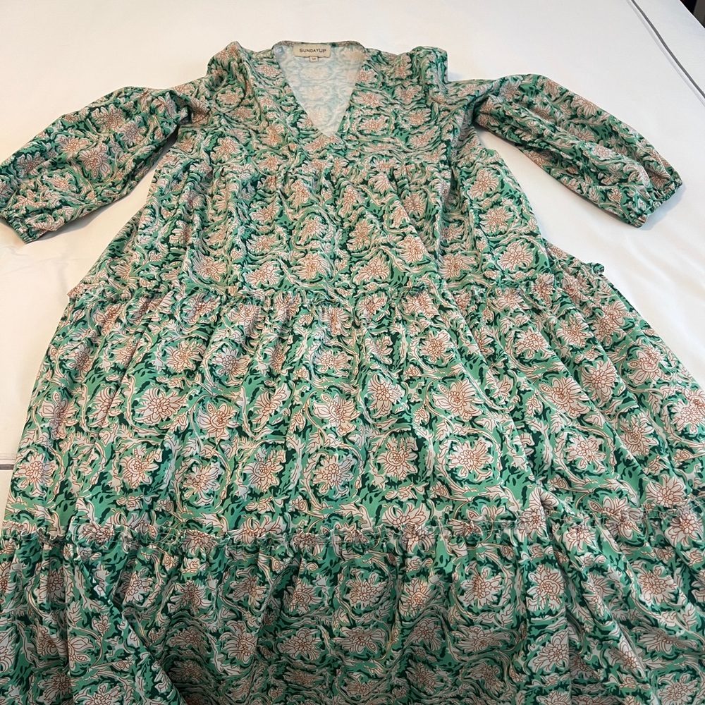Sunday Floral Dress with Green and Cream